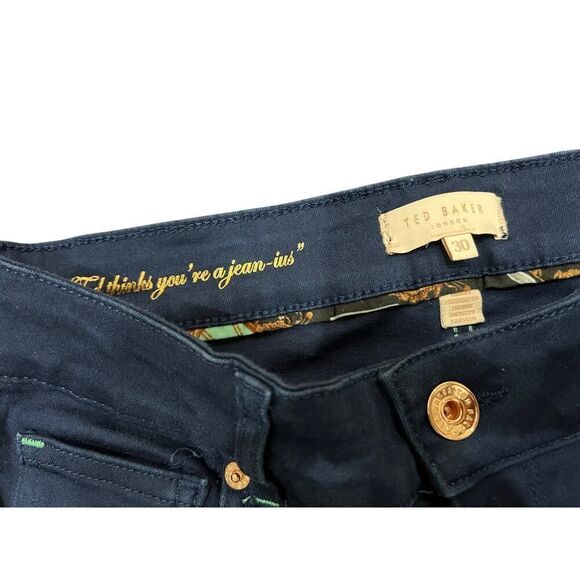 TED BAKER NAVY BLUE JEANS SIZE 30 ROSE GOLD ZIPPER ANKLES - Picture 3 of 5